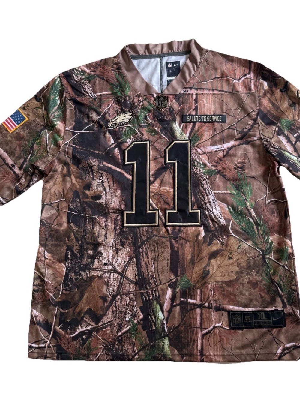 Nike Eagles Carson Wentz 11 NFL Salute & Service Realtree Camo Jersey XL Patches